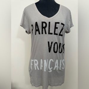 Teeology M EUC limited edition Parlez Vous Francais tshirt in gray, white, black