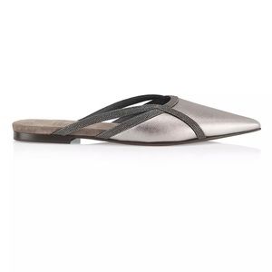 Brunello Cucinelli Monili Metallic Leather Mules