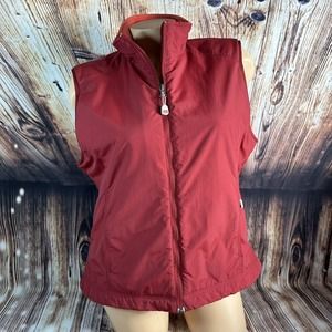 LL Bean Womens Size Large Red Nylon Orange Fleece Lined Full Zip Up Vest Top