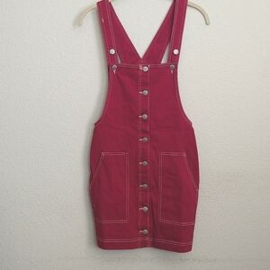 NWT Blue Spice Overalls Mini Skirt Denim Deep Pockets Dark Pink Size Medium