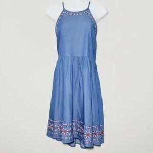 ALTAR'D STATE Chambray Embroidered Blue Denim Chambray Sun Dress Size Small