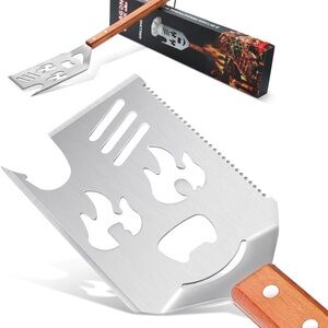 Grill Spatula Outdoor Grill 8 in 1 BBQ Spatula Flip Fork Knife Serrated Edge 16"