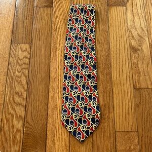 Vintage Paola Gucci Silk Tie Men’s Formal Blue Red Gold  Wedding Office