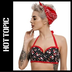 NWT Hot Topic Skull Rose Polka Dot Halter Bikini Top