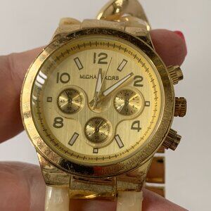 MICHAEL KORS BRAIDED WATCH 10194 GOLD FACE RUNWAY TWIST CHRONOGRAPH GOLD-TONE