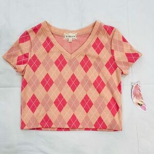 BTWEEN• Girls Pink Orange Checkered V Neck Vest Short Sleeve Top NWT (10)