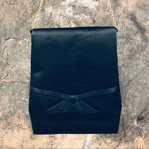 Vintage evening bag black hexagon bow with strap