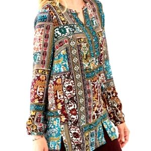 J.Jill Patchwork Button front Print Tunic blouse