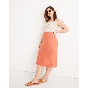 Madewell Size 22 Coral Linen Blend Side Button Slit Midi Skirt