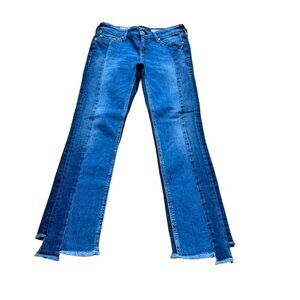 Anthopologie Pilcro Size 25P Blue Parallel Colorblock Raw Hem Straight Jeans