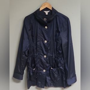 Laura Ashley Blue Raincoat 2 Front Pockets Size XL