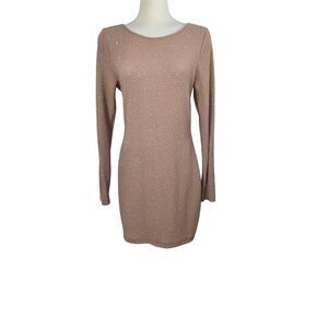 Windsor Mini Slink Dress Bodycon Size Large Nude Glitter Stretch Plunge Back