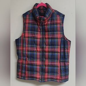 Talbots Down Puffer Vest.  Plaid Size Medium Petite Pockets on front.