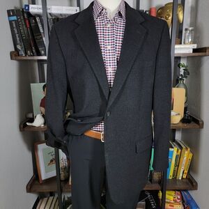 Club Room Men's Sport Coat Blazer Two Button Charcoal BLK Wool Silk Cashmere 44L