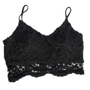 L'ATISTE  Black Lace Crochet Cropped Tank Top Bralette Size Large