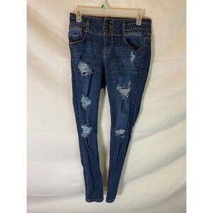 BLUE SPICE WOMENS JUNIORS SIZE 7 DISTRESSED JEANS STRETCH HIGH WAIST