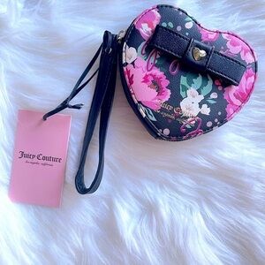 New Juicy Couture Heart Shaped Floral Wallet With Bow