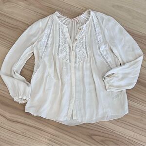 Rebecca Taylor Silk Peasant Button Down Cream Blouse EUC