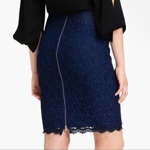 Diane von Furstenberg DVF Scotia Lace Pencil Skirt 4 Navy blue zipper