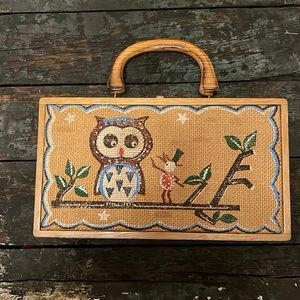 Awesome VTG 50s Hand-Painted Owl Box Purse