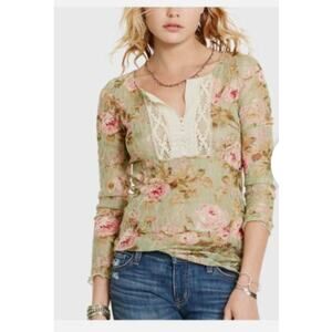 Denim & Supply Ralph Lauren Lace Henley Top L Floral Boho Shirt Large