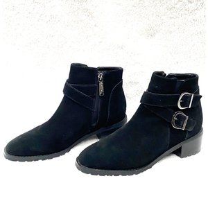 size 6 M Blondo black‎ suede ankle boots booties waterproof zip harness strap