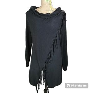 Vintage 90s THE LIMITED Black Draped Collar Fringe Cardigan Sweater Size Large