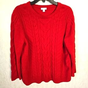 J Jill Chenille Womens Cable Knit Sweater L Christmas Red Pullover Knit Cozy Top