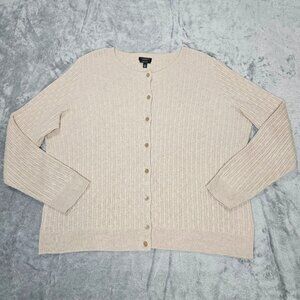 Talbots Cardigan Womans 1X P Petite Beige Cable Knit Pima Cotton Sweater Preppy