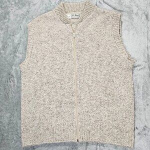 Vintage LL Bean Sweater Vest Mens Small Wool Blend Full Zip Oatmeal USA Made