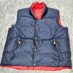 Polo Ralph Lauren Vest Mens Large Reversible Down Fill Puffer Navy Blue Red