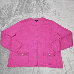 Talbots Cardigan Womens XL P Petite Merino Wool Lightweight Sweater Fuschia Pink