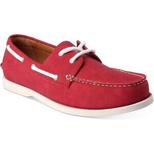 Club Room Men's Comfort Elliot Round Toe Lace-up Boat Shoes, Deep Red, 8