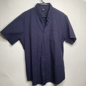 Quality UNIQLO Shirt Men's XL Blue Cotton Geometric Casual Pocket Button-Down