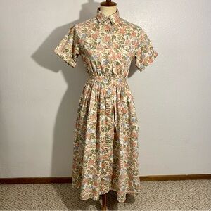 Vintage Eddie Bauer Floral Print Cotton Dress with Pockets Size XS Petite