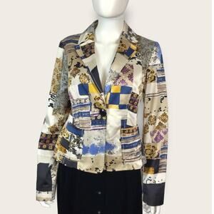 Etro Beige Blue & Black Satin Floral Paisley Blazer