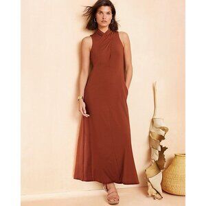 Garnet Hill Size M Rust Brown Mock Neck Sleeveless Keyhole Knit Maxi Dress NWT