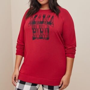 Torrid-Sweatshirt 00X 0X 1X 3X Red "Mama Bird" Dream Fleece Tunic Crew Plus Size