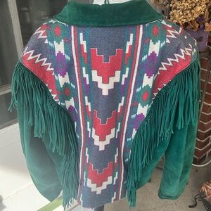 Vintage Lariat Fringe Suede Leather & Navajo Jacket