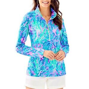 LILLY PULITZER UPF 50+ Skipper Popover Half Zip Pink Sunset Coco Breeze Medium