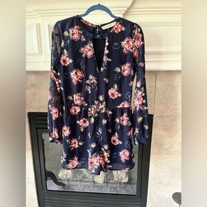 Abercrombie & Fitch Women’s Navy Floral Shorts Jumpsuit Romper Long Sleeves 4