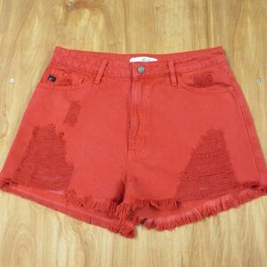 KANCAN Shana High Rise Red Jean Shorts Size L Distressed Ripped Denim KC7259RD