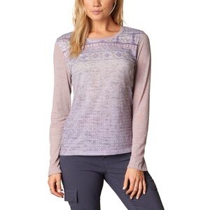 prAna Lottie Top Crew Neck Organic Greystone Blue Grey Burnout Long Sleeve S