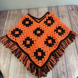 Crochet Granny Square Cardigan Womens Grannycore Hippie Cottagecore. Orange!