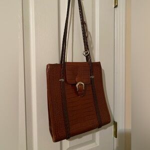 Brighton Vintage Brown Crocodile Embossed Leather Shoulder Bag