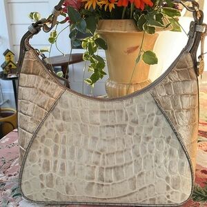 Brahmin Juliette Oyster Tan Croc Embossed Leather Shoulder Bag Purse