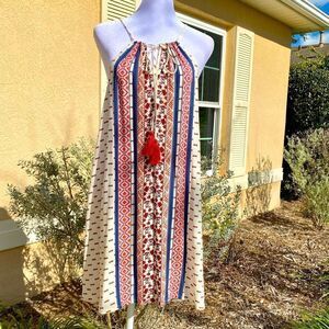 ALTAR’D STATE IVORY BOHO FLARE DRESS WITH TASSEL TIES L NWT