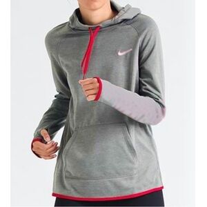 NIKE Women’s Gray & Pink Dri-Fit Logo Just Do It Pullover Hoodie Training - XS