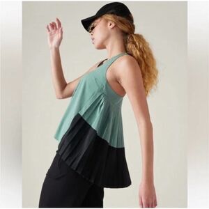 Athleta Swing Forward Pleated Tank Womens Top Green Black V-Neck Size S