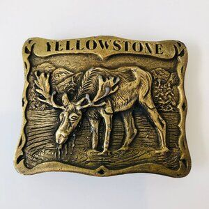 Vintage Yellowstone Brass Belt Buckle Moose Solid Western PPI Denver